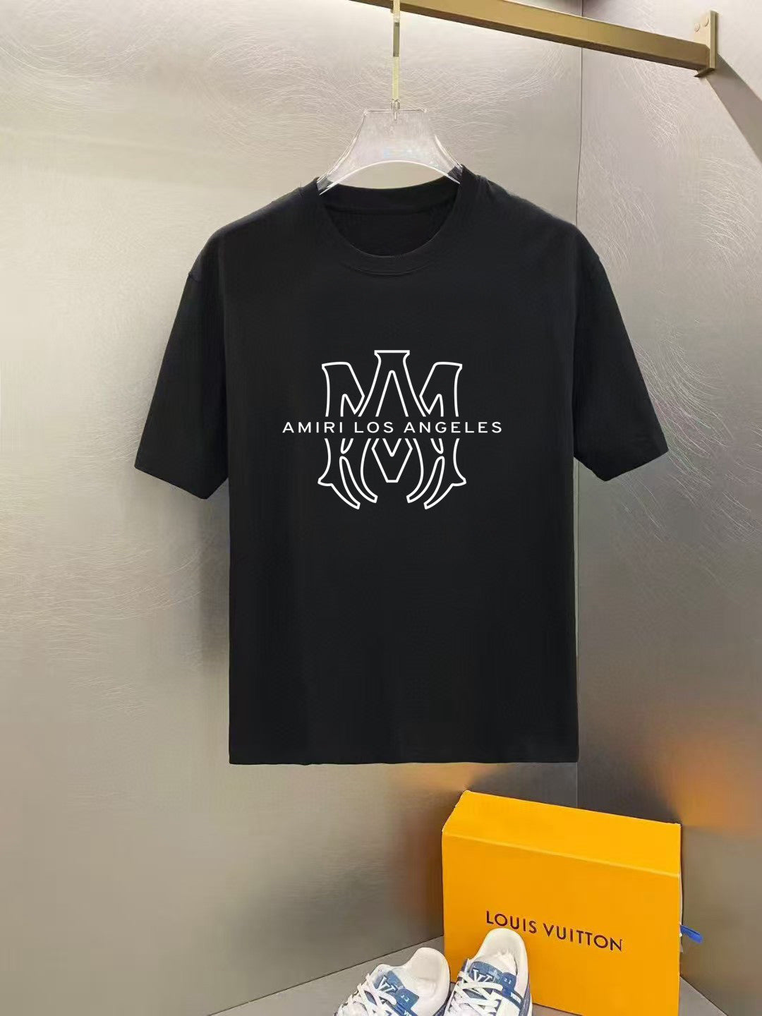 Amiri Los Angeles Line‑Art Monogram Front Graphic Crew‑Neck Short‑Sleeve T‑Shirt