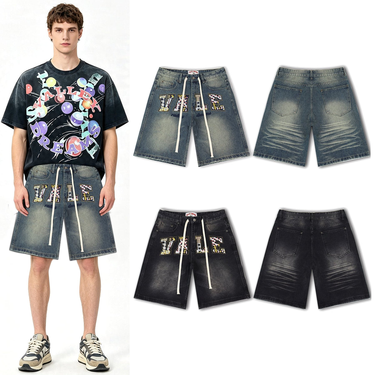 Valley Dreams Plaid Appliqué Rhinestone Denim Shorts