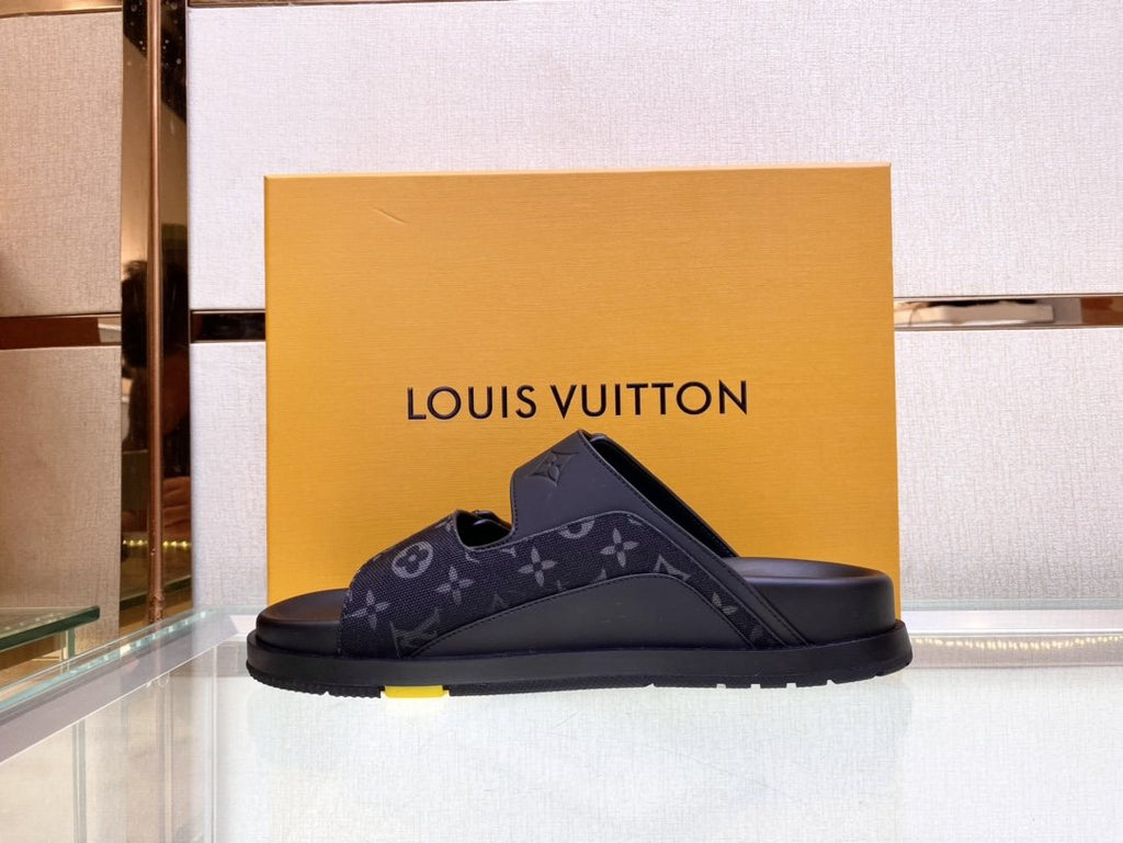 Louis Vuitton Monogram Buckle Slide Sandals - Fine-Textured Rubber Outsole